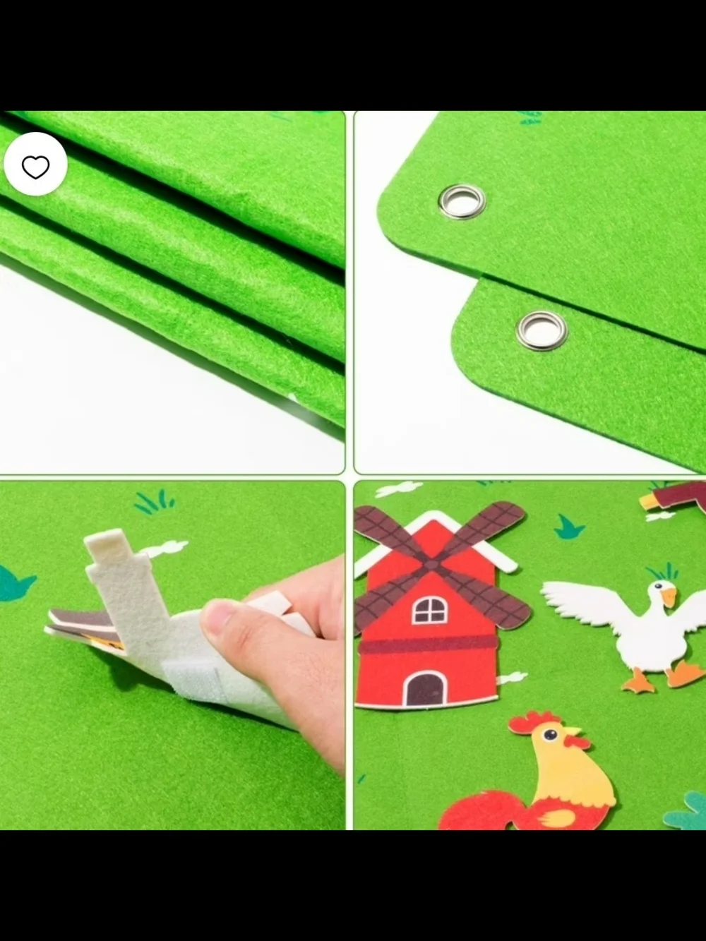 NWT-Farm Animal Felt Board And Pouch Bright Green & Blue, Pieces Included